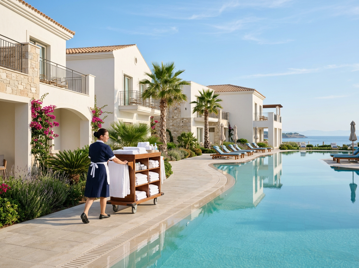 Resort otelde çalışan kat hizmetleri personeli